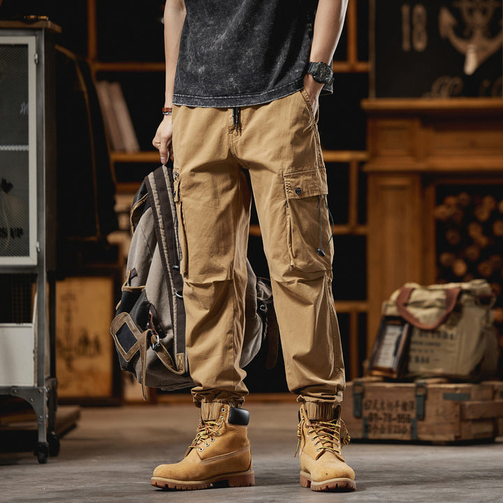 Herren Multifunktionale Canvas-Cargohose im Jogger-Cut mit elastischem Tunnelzugbund und Mehrfachtaschen Drune