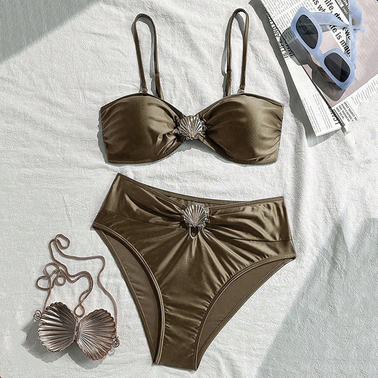 Damen Eleganter Bandeau-Bikini mit schimmernden Muschel-Details Drune