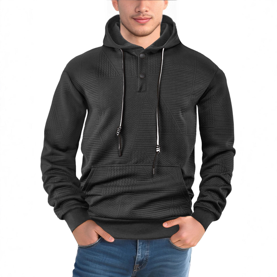 Herren Texturierter Kapuzenpullover mit gesteppter Patchstruktur und Druckknopfleiste Drune