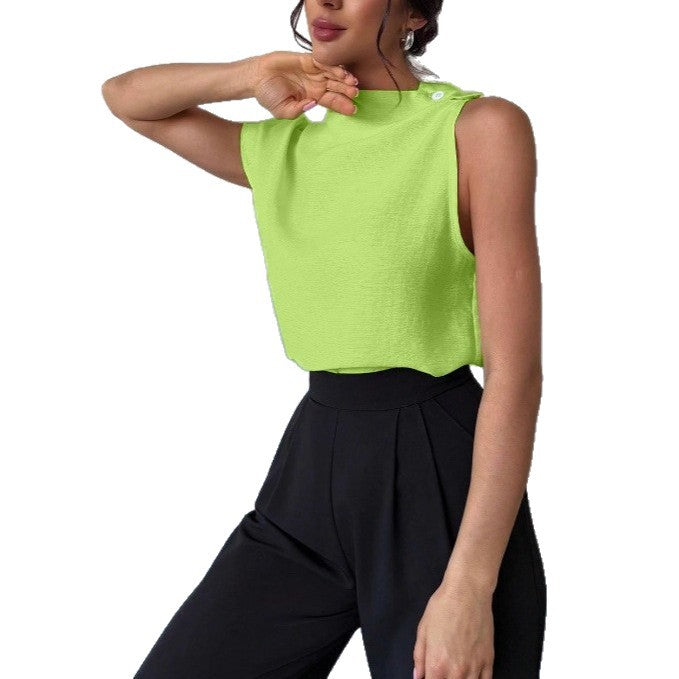 Damen Elegantes kurzärmliges Blusenshirt mit Stehkragen Drune