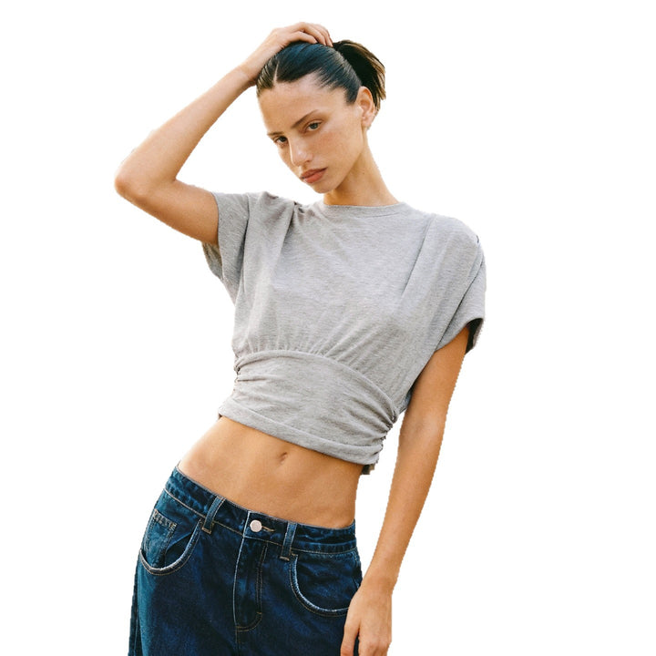 Damen lässiges Oversized T-Shirt mit elastischem Bund und Raffung Drune