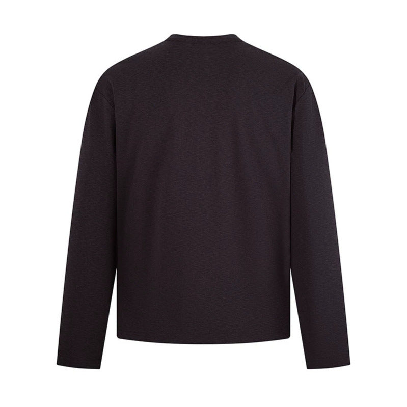 Herren Langarm-Henleyshirt mit Stehkragen und Knopfverschluss aus strukturiertem Jersey Drune