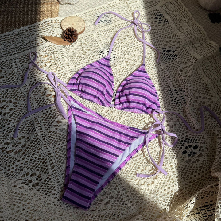 Damen Triangel-Bikini mit verstellbaren Bändern und buntem Streifenmuster Drune