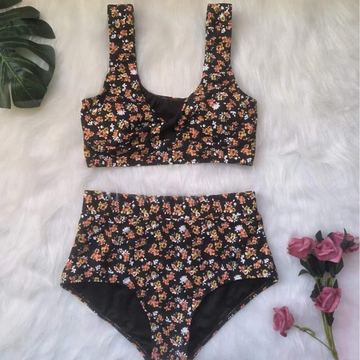 Damen Hochgeschnittenes Bikini-Set mit Blumenmuster Drune