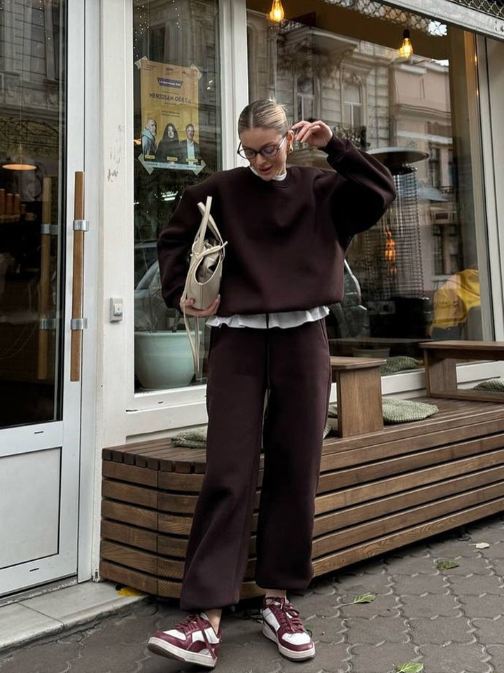 Damen Oversize-Sweatshirt und High-Waist Lounge-Jogginghose Set aus brushed Baumwollmix Drune