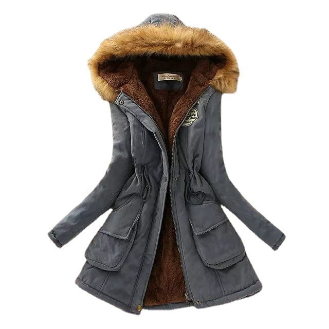 Damen nan gefütterter Parka mit Kunstfellkapuze, Sherpa-Innenfutter und taillierendem Kordelzug Drune