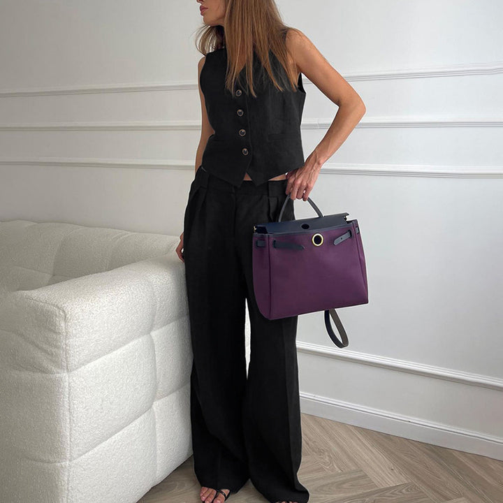 Damen elegante Anzug-Weste mit taillierter Passform und Weitem Bein Drune