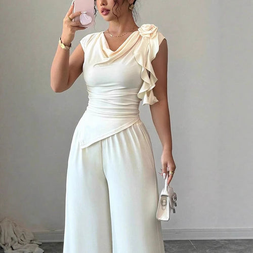 Damen Elegantes Jumpsuit mit Rüschendetails Drune
