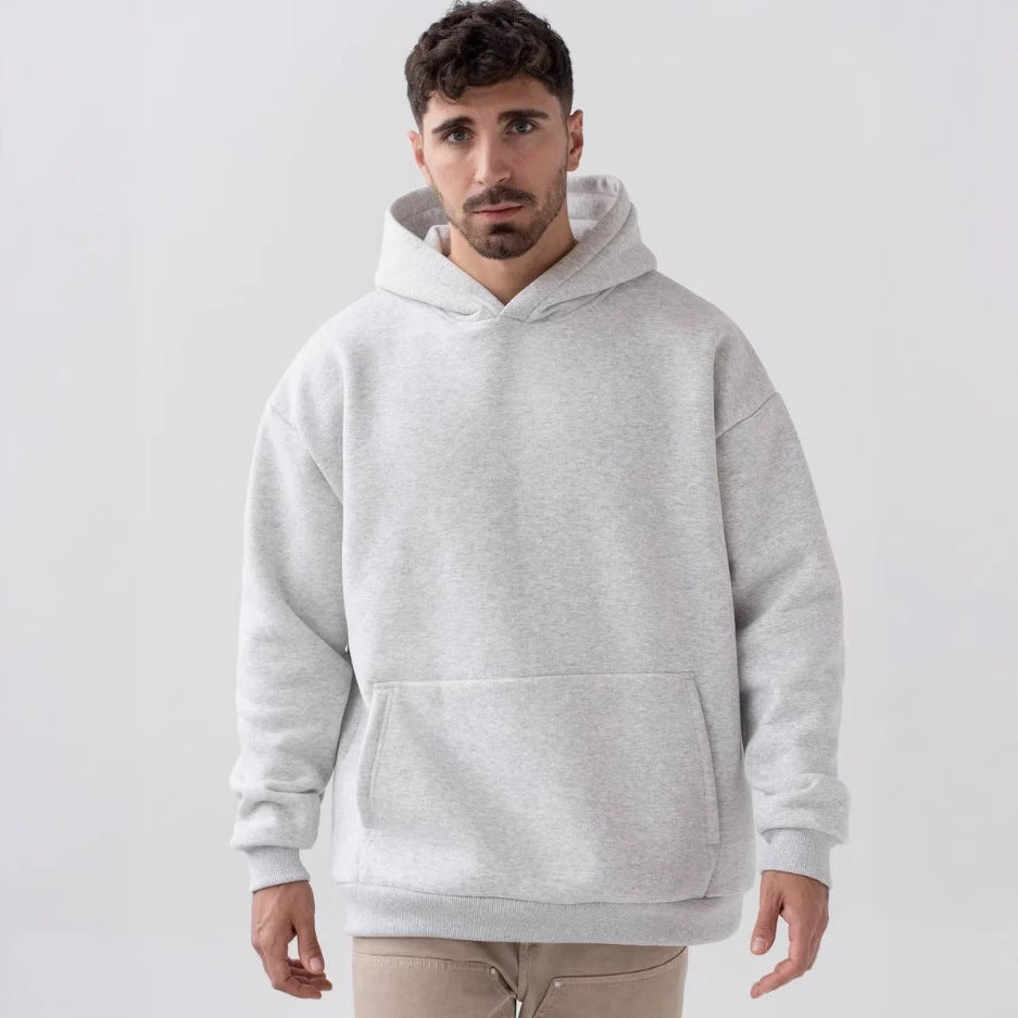 Herren nan schwerer Fleece-Boxy-Hoodie mit tiefem Schulterfall verstärkter Kapuze und Kängurutasche Drune