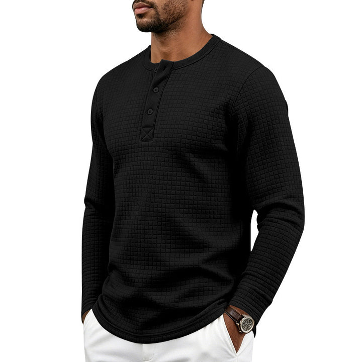 Herren Texturiertes Thermo-Henley-Langarmshirt mit Waffelstruktur und abgerundetem Saum Drune