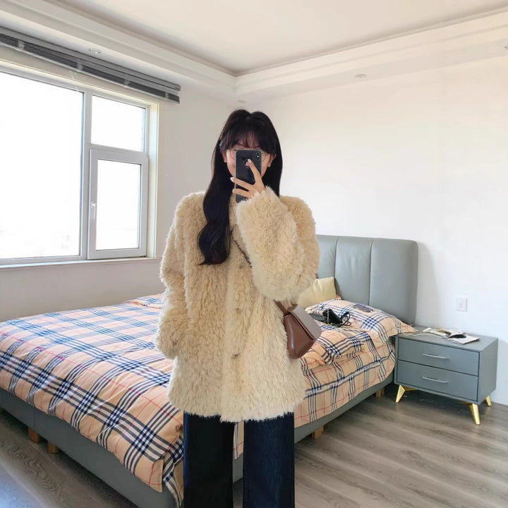 Damen Teddy-Mantel aus Kunstfell mit Oversize-Schnitt und Eingrifftaschen Drune