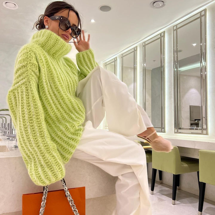 Damen Oversized Grobstrick-Rollkragenpullover mit voluminösen Ärmeln Drune