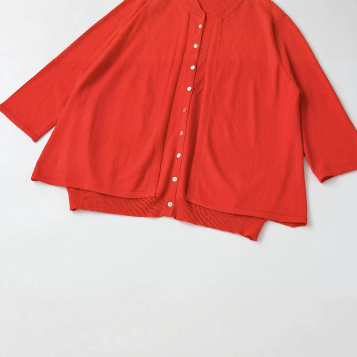 Damen Leichte Cardigan-Bluse mit Rundhalsausschnitt, Dreiviertelärmeln und verdeckter Knopfleiste Drune