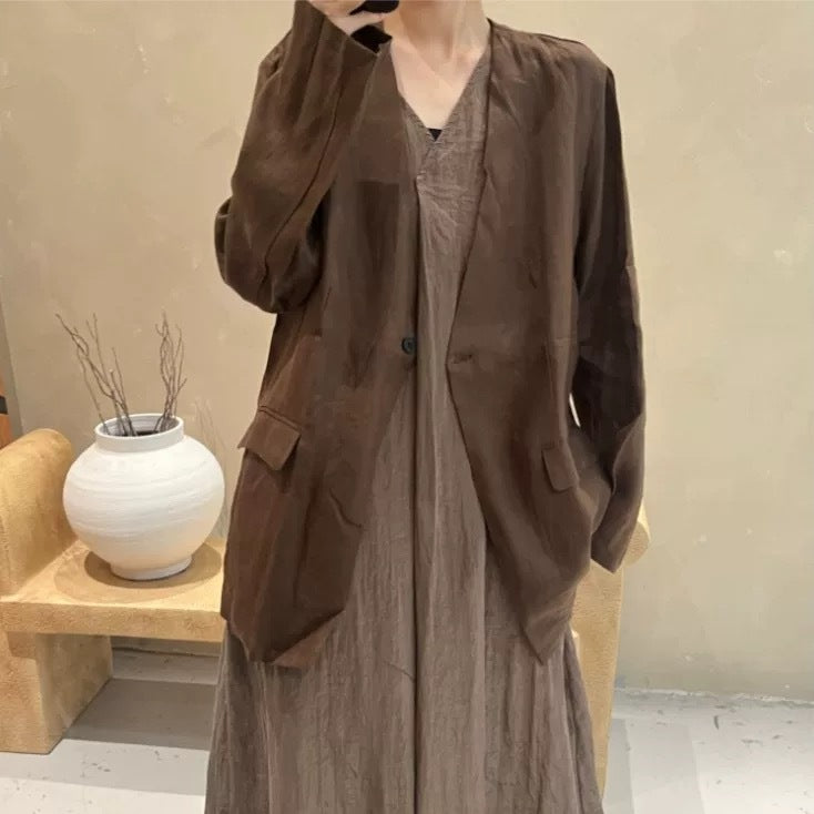 Damen Relaxed Fit Leinen Blazer Drune