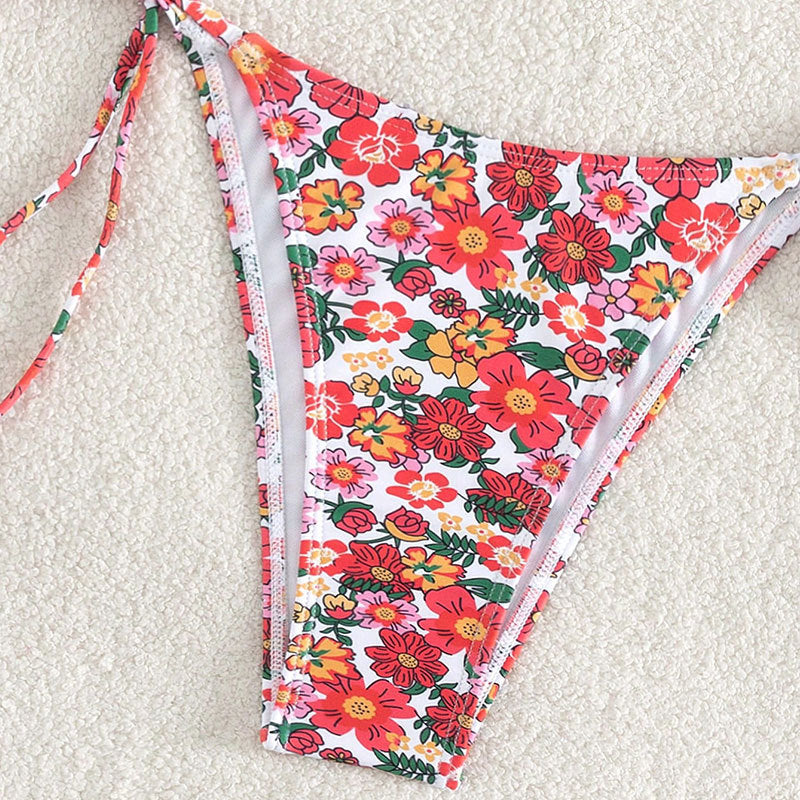 Damen blumenmusterter Bikini mit hellem Bustier-Oberteil und verstellbaren Trägern Drune