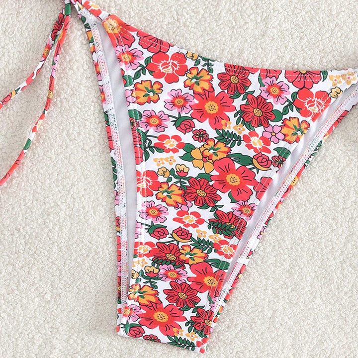 Damen blumenmusterter Bikini mit hellem Bustier-Oberteil und verstellbaren Trägern Drune