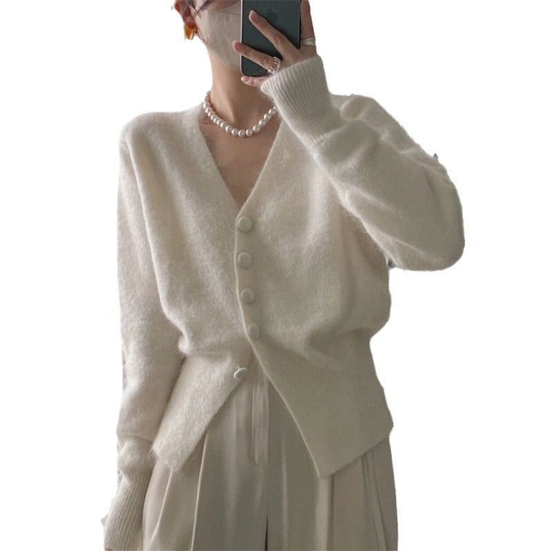 Damen Strickjacke mit tiefem V-Ausschnitt und weich fließendem Material Drune