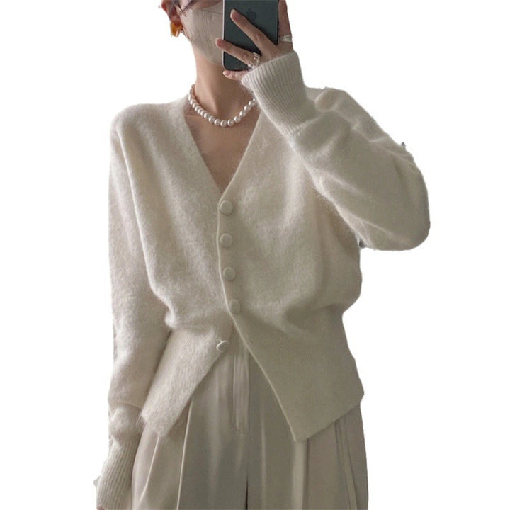 Damen Strickjacke mit tiefem V-Ausschnitt und weich fließendem Material Drune