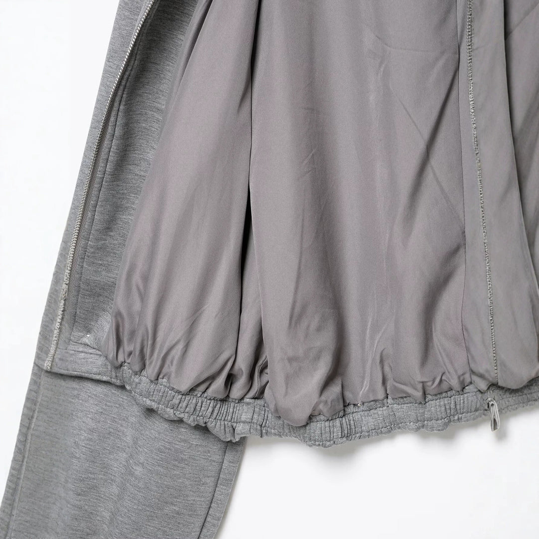 Damen Cropped Kapuzen-Sweatjacke mit Ballonärmeln und Tunnelzug Drune