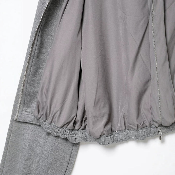 Damen Cropped Kapuzen-Sweatjacke mit Ballonärmeln und Tunnelzug Drune