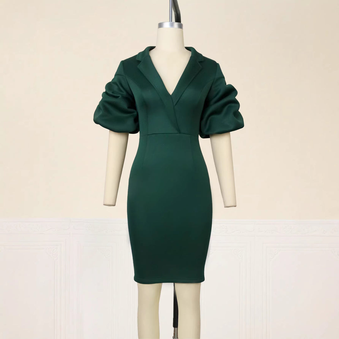 Damen Figurbetontes Kleid mit voluminösen Puffärmeln und elegantem Detail Drune