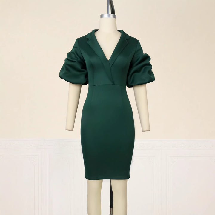 Damen Figurbetontes Kleid mit voluminösen Puffärmeln und elegantem Detail Drune