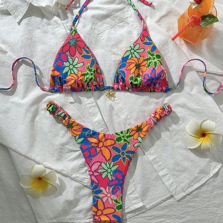 Damen Triangelbikini mit buntem floralen Muster Drune