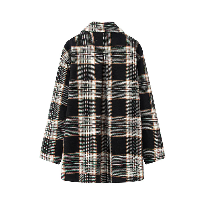 Damen nan karierter Wollmix-Mantel mit Hemdkragen, verdeckter Knopfleiste und aufgesetzten Eingrifftaschen Drune