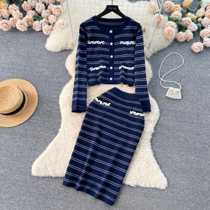 Damen eleganter Strickanzug mit Reißverschluss Drune