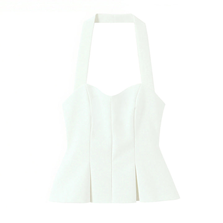 Damen schicke Bustier-Bluse mit taillierter Silhouette und dekorativem Halterneck Drune