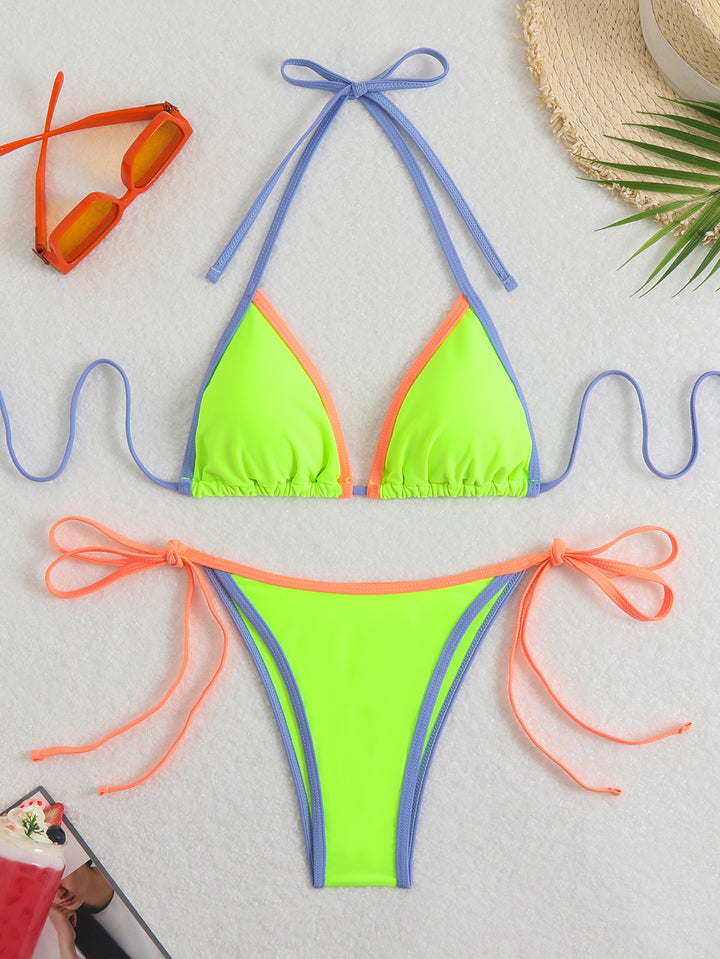 Damen Bikini-Set mit verstellbaren Trägern und buntem Farbakzent Drune