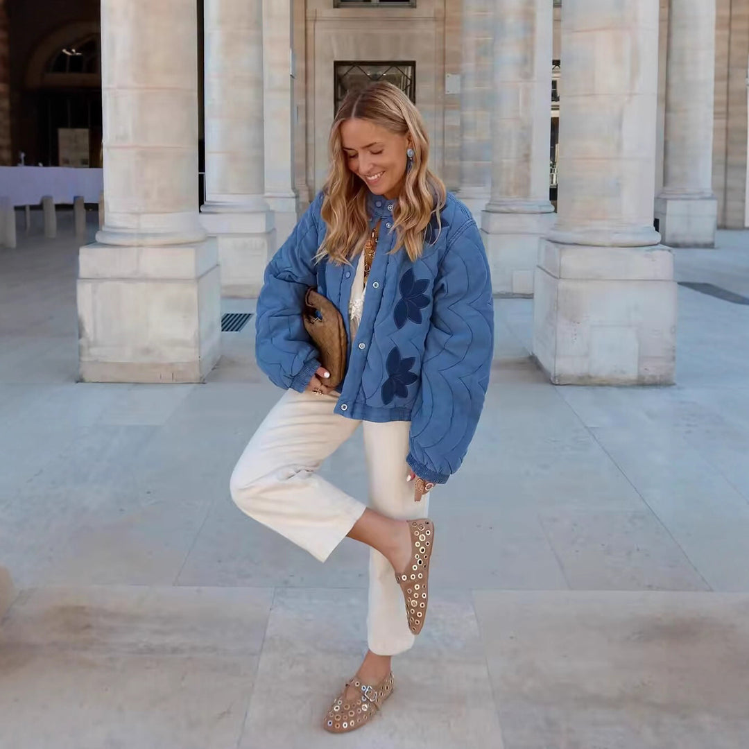 Damen Steppjacke mit floralem Design und elastischen Ärmeln Drune