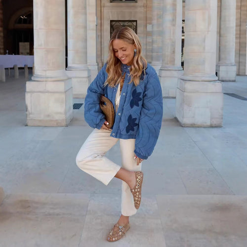Damen Steppjacke mit floralem Design und elastischen Ärmeln Drune