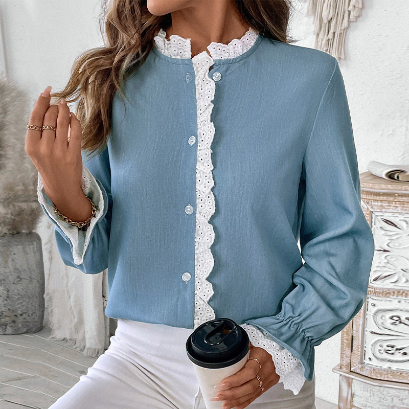Damen Elegante Bluse mit Spitzenakzenten Drune