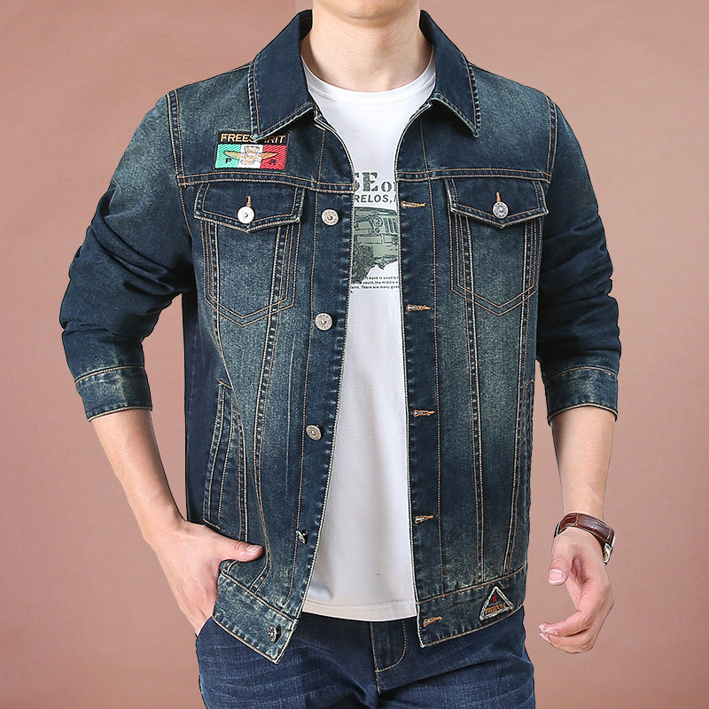 Herren Jeansjacke im Vintage-Look mit Patches und bedrucktem Innenfutter Drune