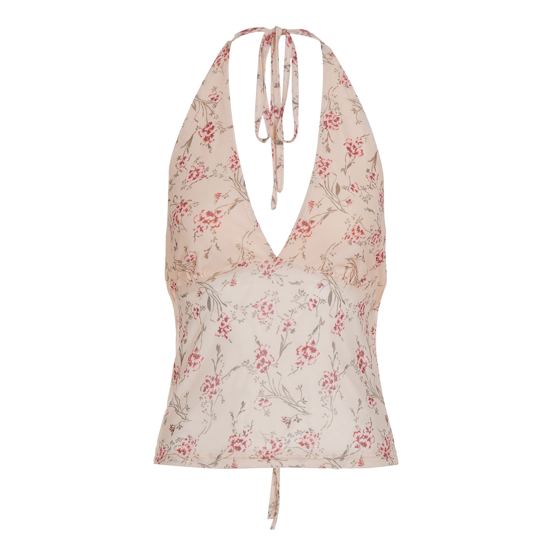 Damen Haltertop mit floralem Design und tiefem V-Ausschnitt Drune