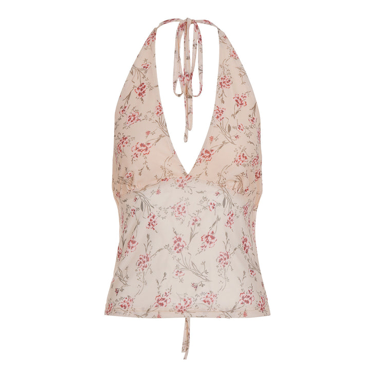 Damen Haltertop mit floralem Design und tiefem V-Ausschnitt Drune