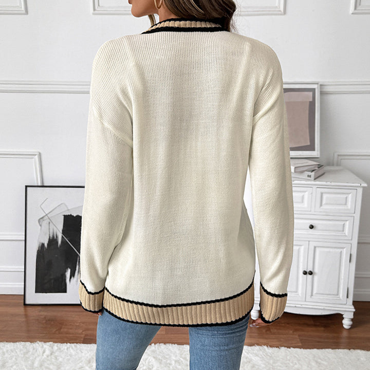 Damen Strickcardigan mit kontrastkanten, V-Ausschnitt, Knopfverschluss und aufgesetzten Taschen Drune