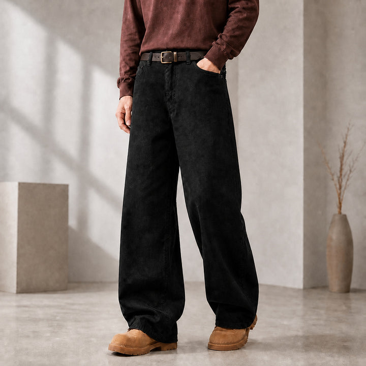 Herren Weite Denimhose mit hoher Taille und geradem Bein entspannter Schnitt Drune
