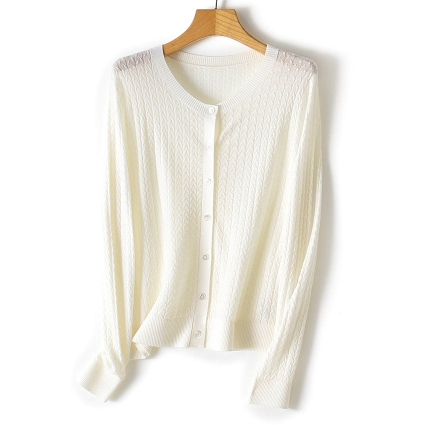 Damen Feinstrick-Cardigan mit Zopfmuster, Rundhalsausschnitt und Knopfleiste Drune