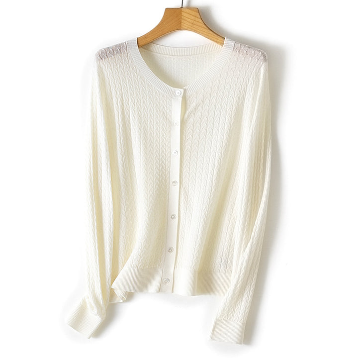 Damen Feinstrick-Cardigan mit Zopfmuster, Rundhalsausschnitt und Knopfleiste Drune