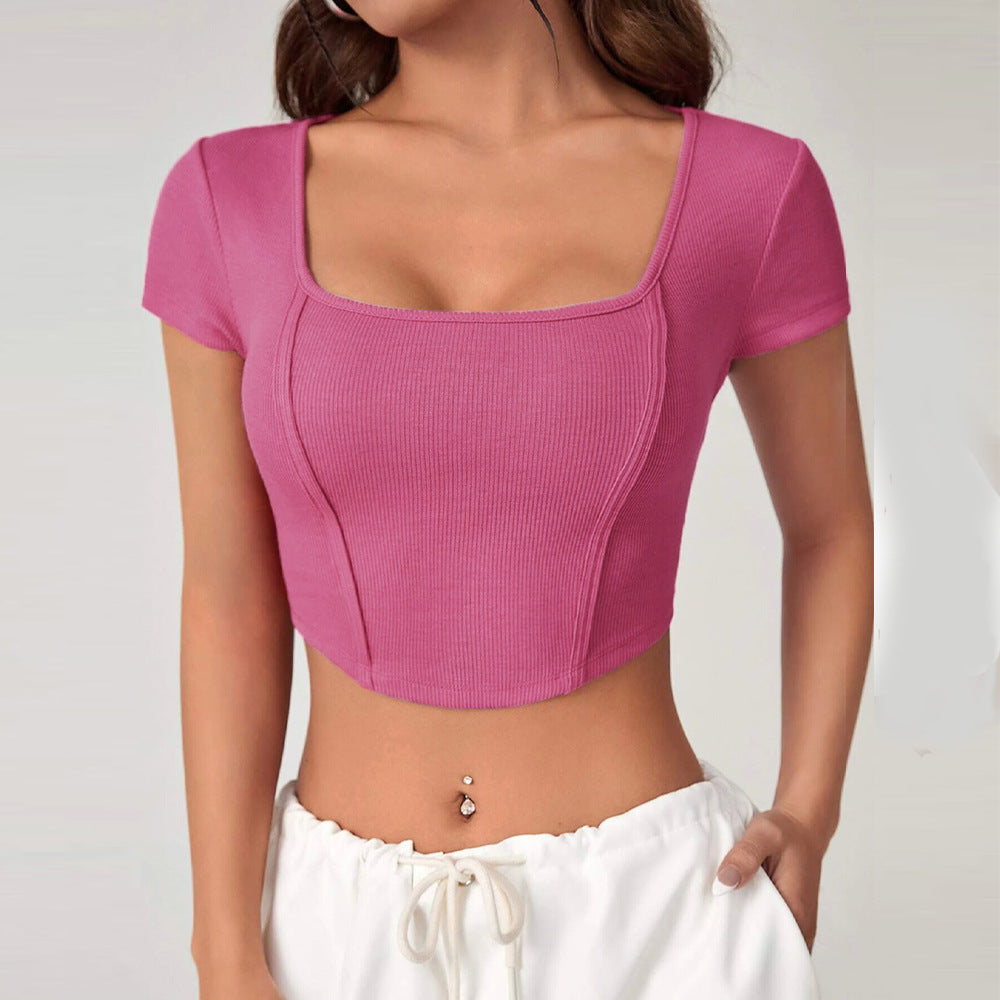 Damen cropped Oberteil mit quadratischem Ausschnitt und eleganter Rippstruktur Drune