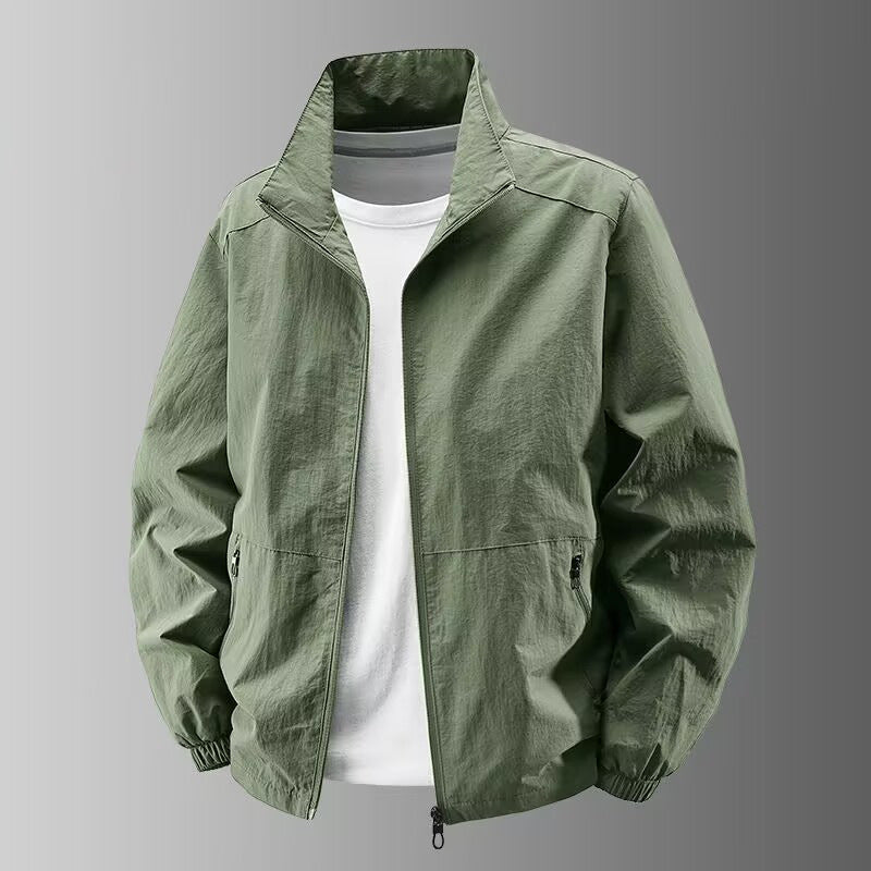 Herren Ultraleichter Urban-Windblouson mit Stehkragen, Zwei-Wege-Reißverschluss und elastischen Bündchen Drune