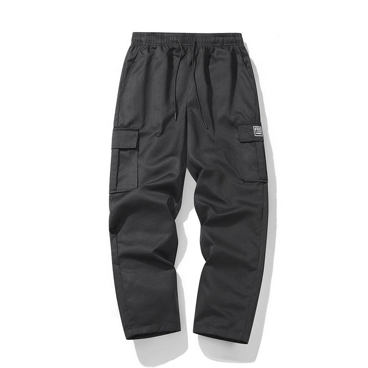 Herren technische Cargo-Hose mit elastischem Bund, Kordelzug, geradem Bein und großen Klappentaschen Drune