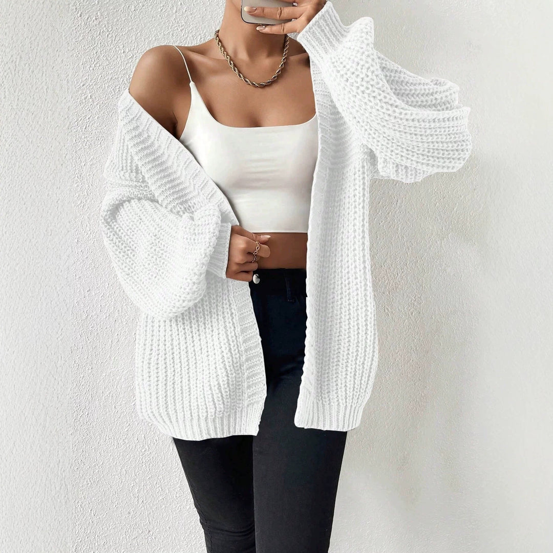 Damen nan Oversize-Strickcardigan mit grobem Waffelstrick, offener Front und voluminösen Ballonärmeln Drune