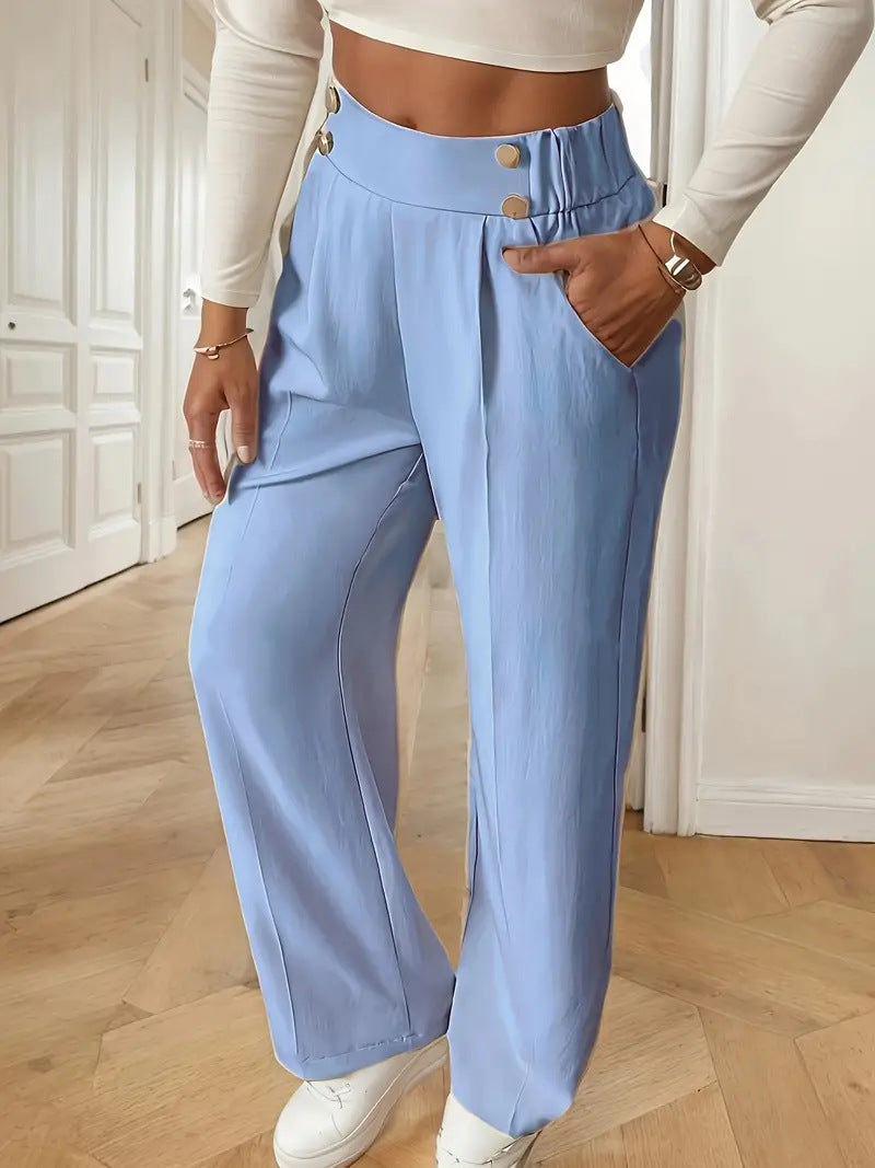 Damen Klassische weite Hose mit Knopfleiste und Taschen Drune