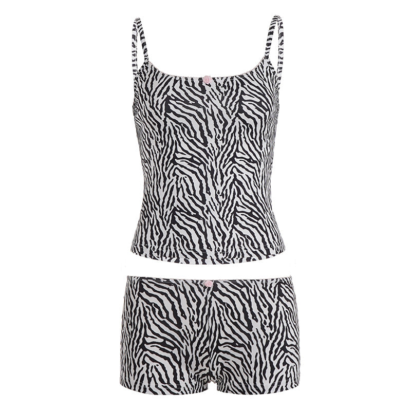 Damen Schlafanzug-Set mit trendigem Zebramuster und verstellbaren Trägern Drune