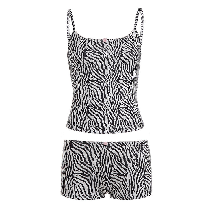 Damen Schlafanzug-Set mit trendigem Zebramuster und verstellbaren Trägern Drune