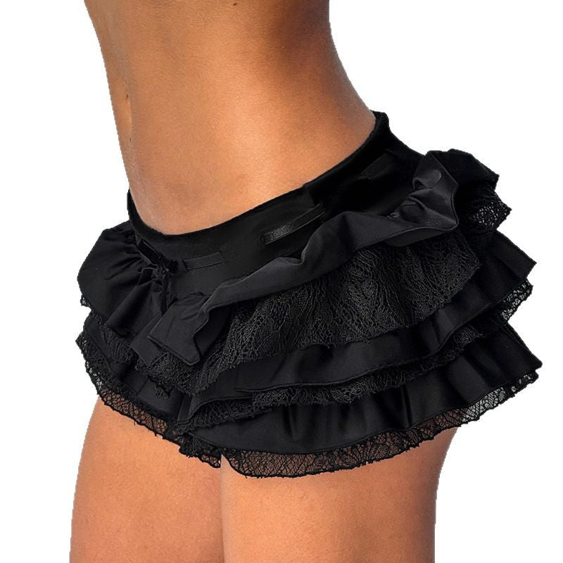 Damen Rüschenrock mit elegantem Satin-Finish und Spitzenbesatz Drune