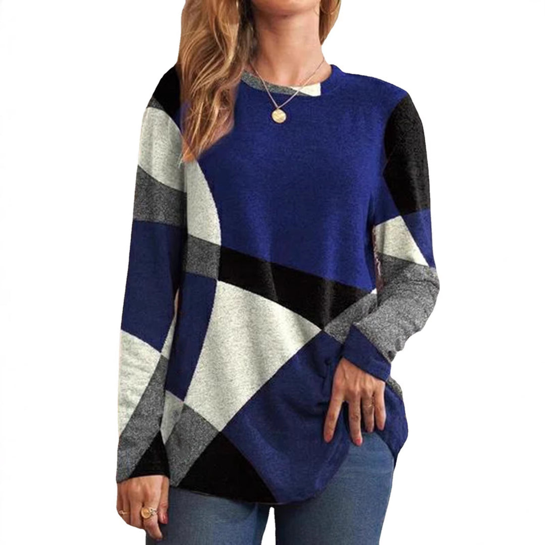Damen Geometrischer Übergroßer Strickpullover mit Knopfdetails an der Seite Drune